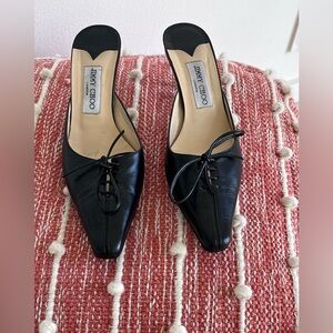 Jimmy Choo Vintage Black Leather Kitten Heel Mules 39/8.5US